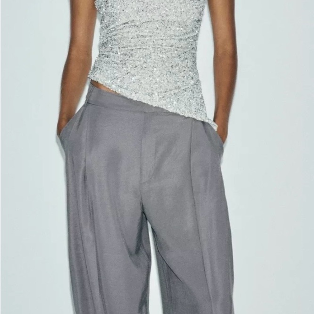 Zara Silver Sequin Asymmetrical Blouse